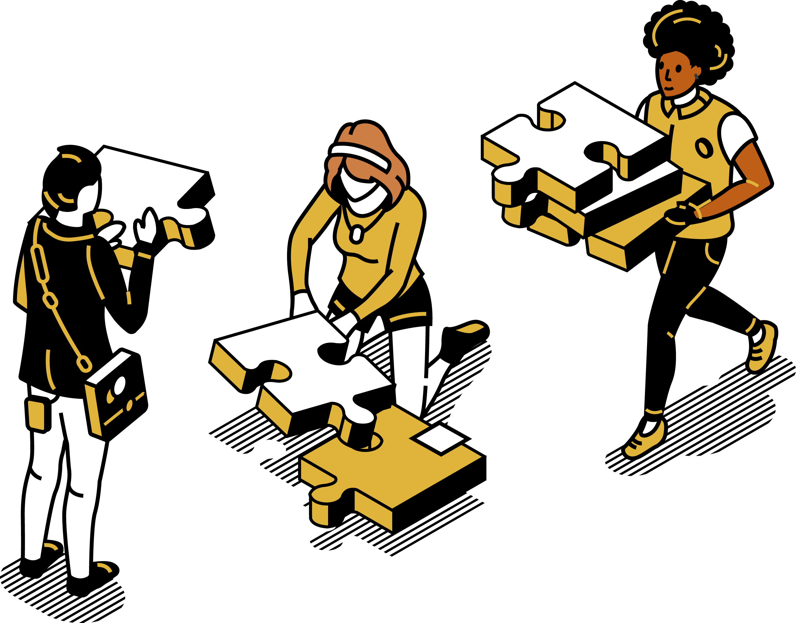 Illustration eines IT-Teams beim Lösen eines Puzzles