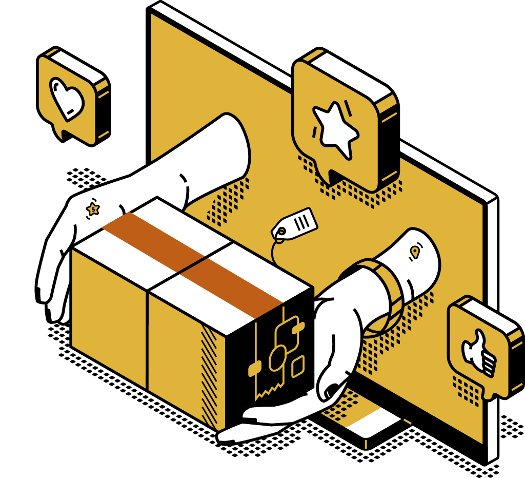 Illustration einer Paketübergabe