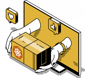 Illustration eines Bildschirms mit einem Kubernetes Container