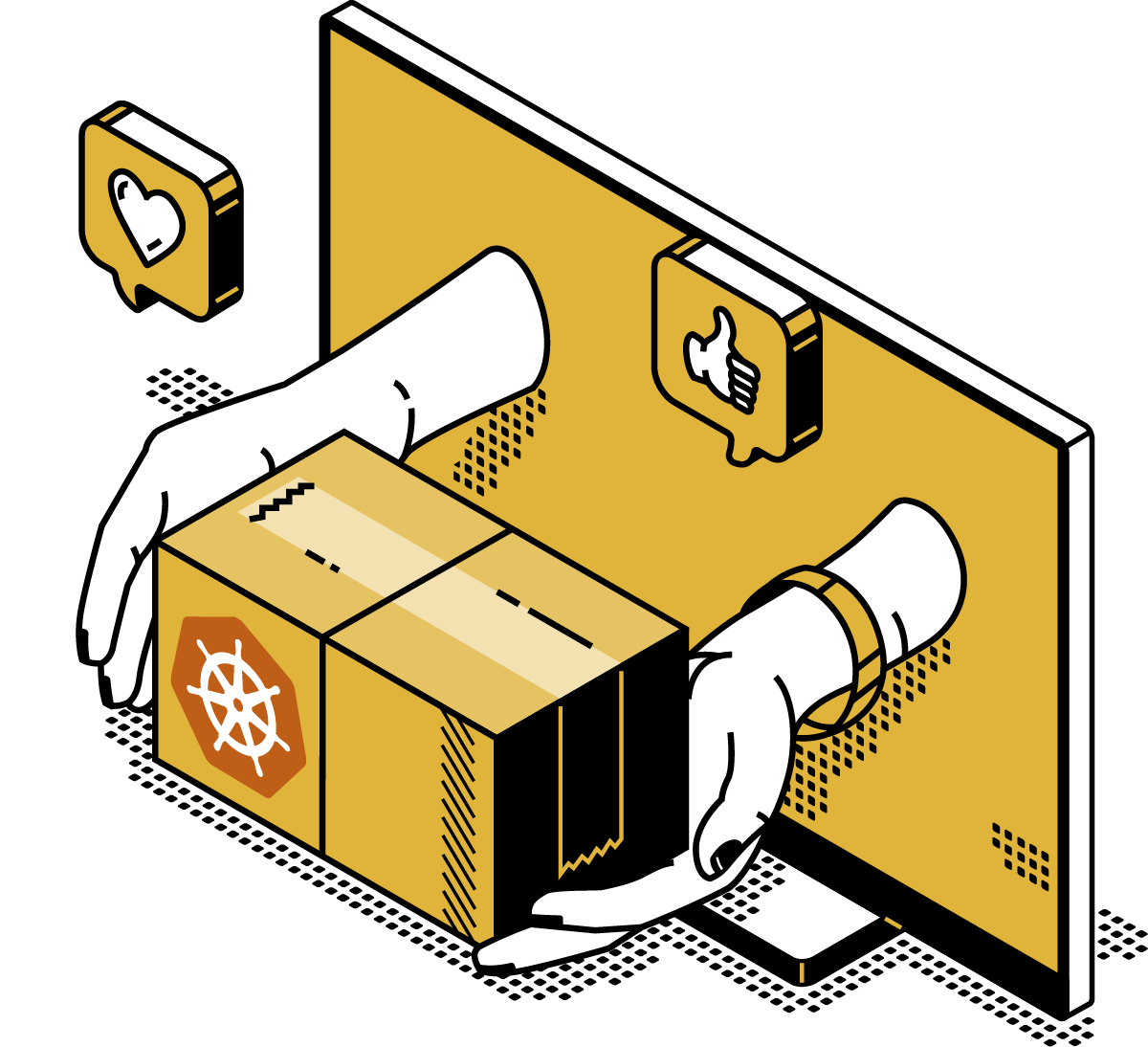 Illustration eines Bildschirms mit einem Kubernetes Container