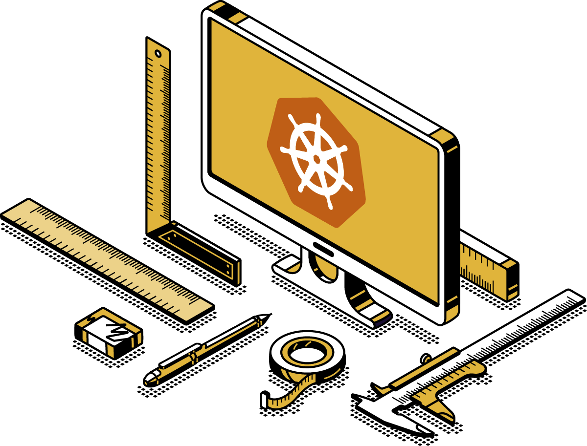 illustration eines Bildschimrs und mehrerer Werkzeuge