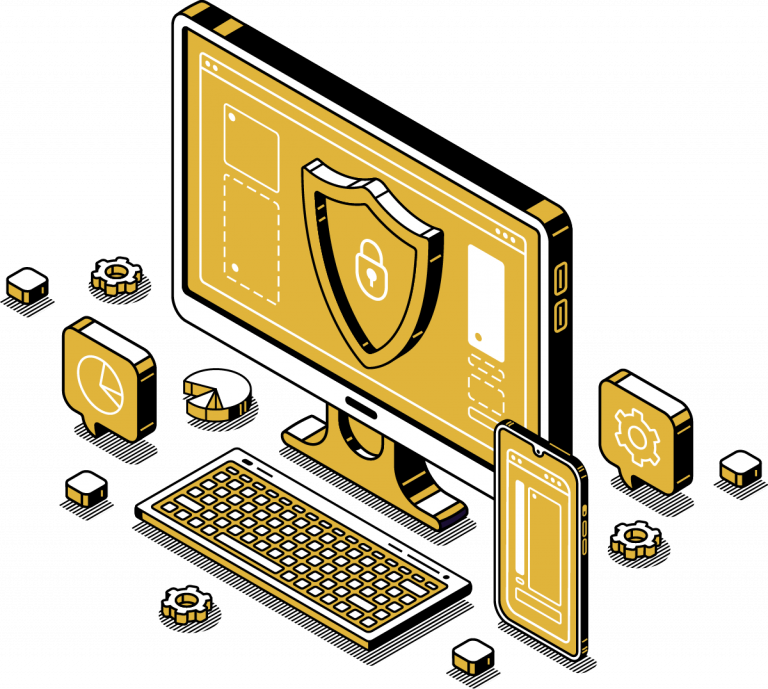illustration eines computerbilschirms zum thema cybersecurity