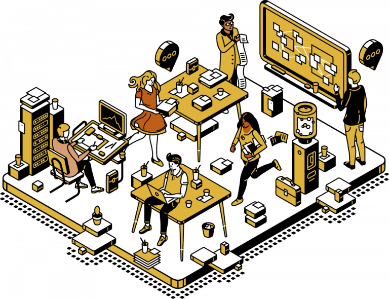 illustration von developern und ui designern in zusammenarbeit