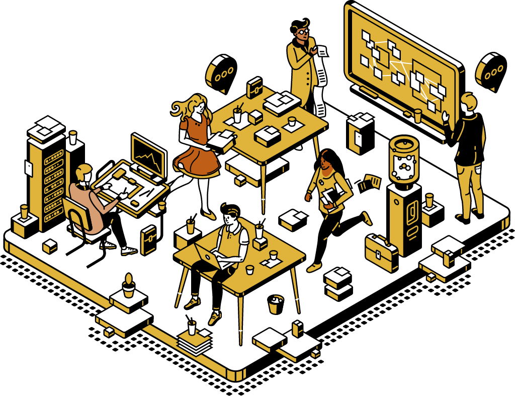 illustration von developern und ui designern in zusammenarbeit