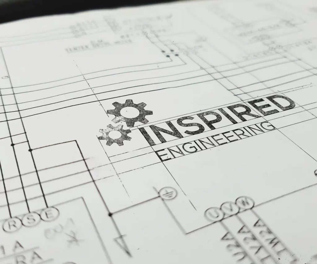 a circuit diagram surrounding the Inspired Engineering Logo
